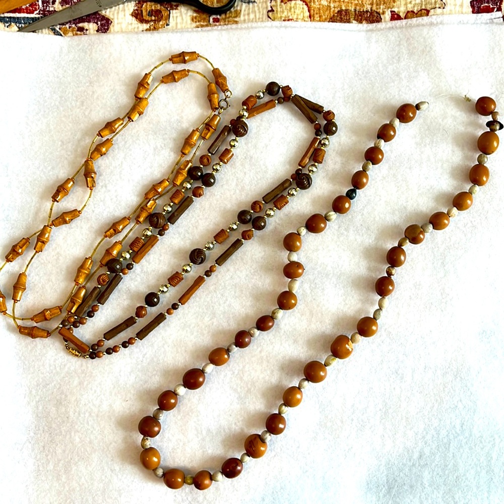 Set of 3 wooden beaded necklaces